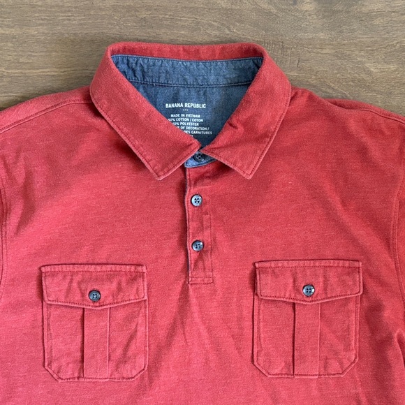 Banana Republic Short Sleeve Men’s Polo chest Pockets Orange Large - Picture 1 of 6